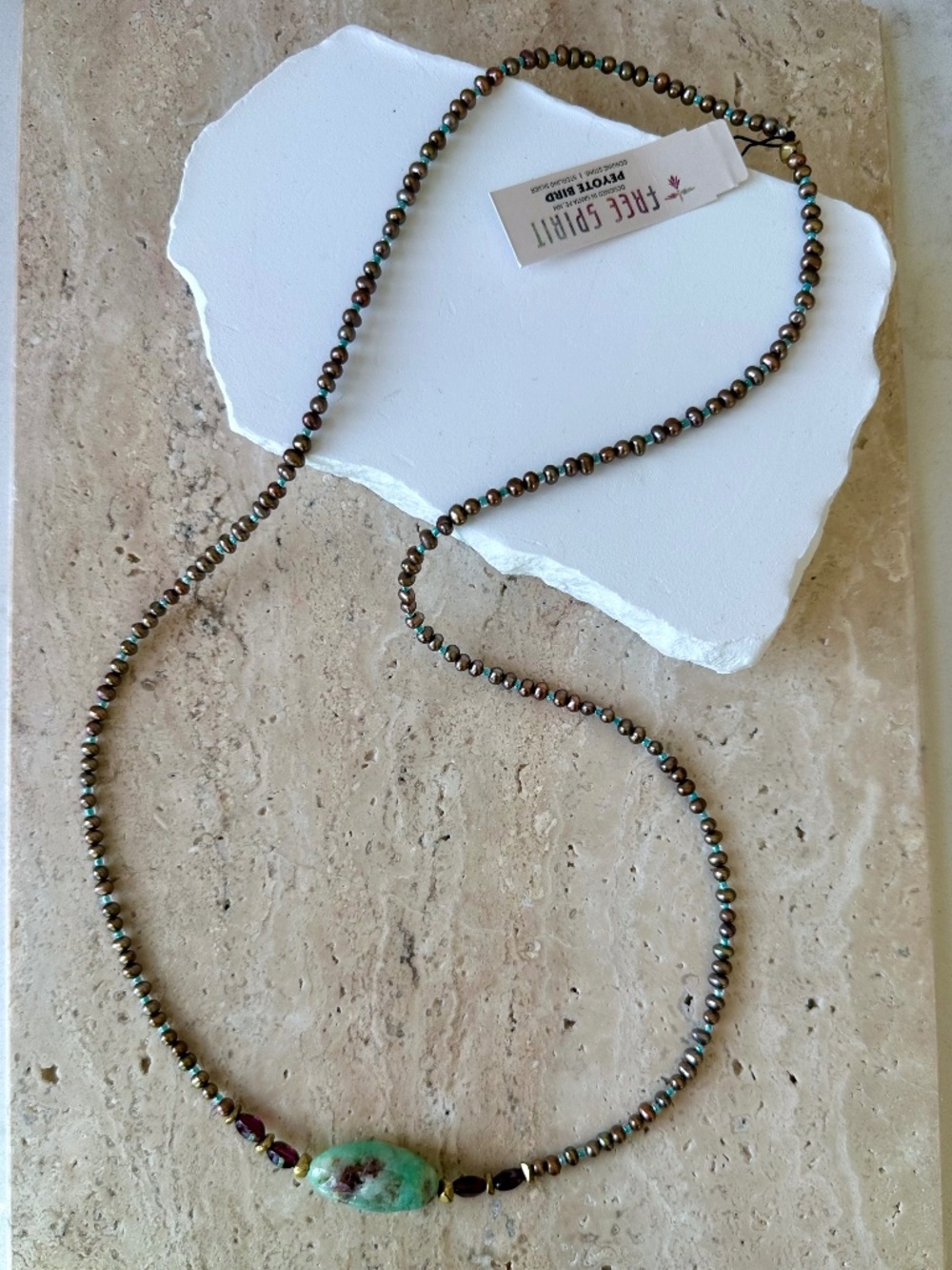 NWT Peyote Bird Free Spirit 27" Turquoise Garnet Beaded Endless Slip-On Necklace